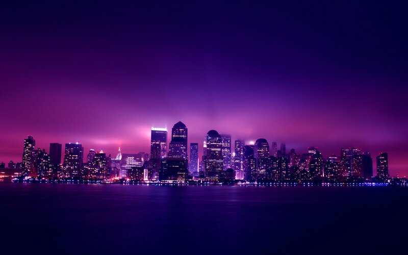 purple city skyline at night