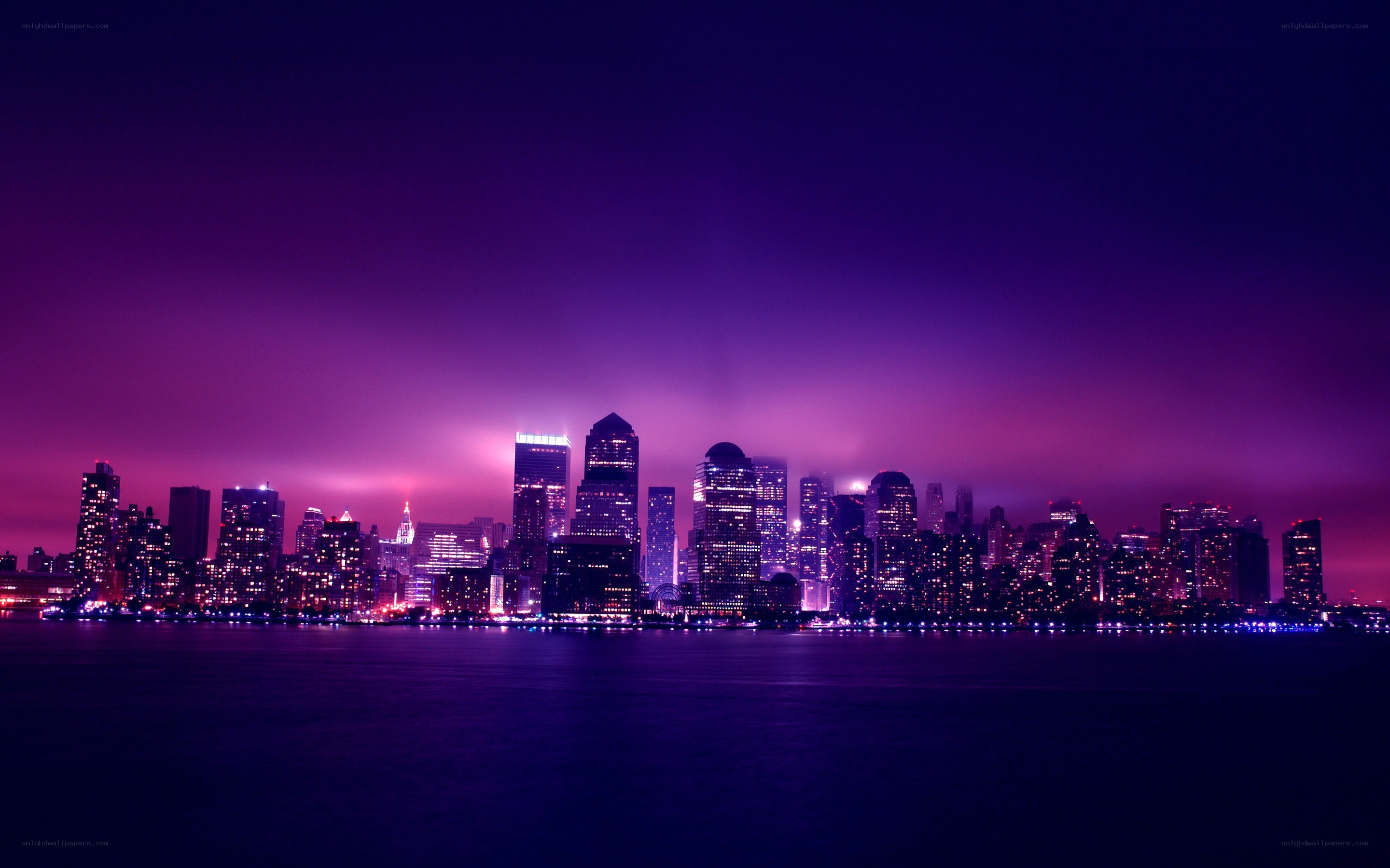 purple city skyline at night