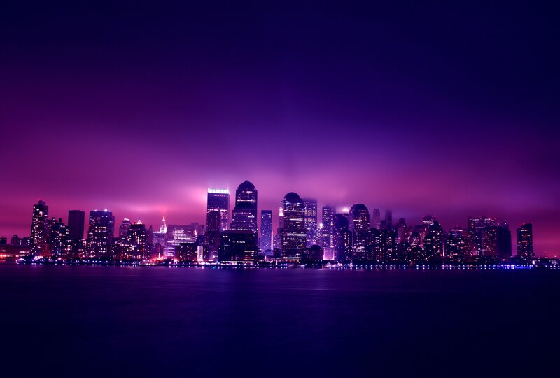 purple city skyline at night