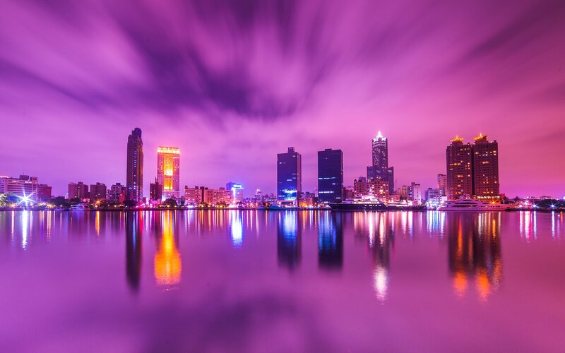 purple city skyline at night
