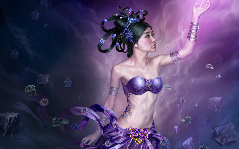 purple-clad fantasy dancer