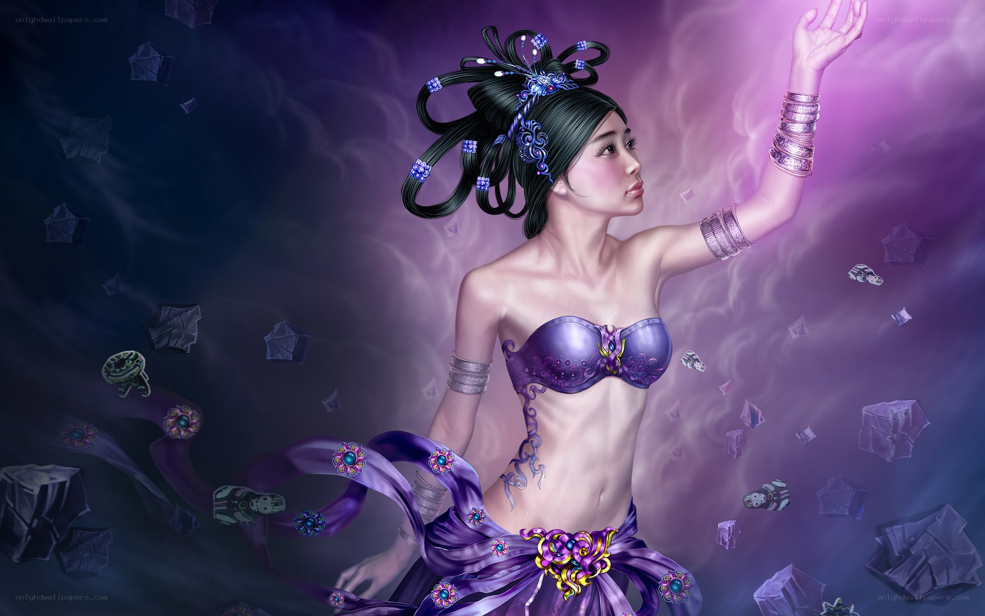 purple-clad fantasy dancer
