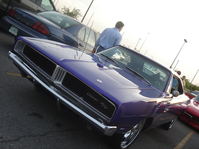 Purple classic car at a show