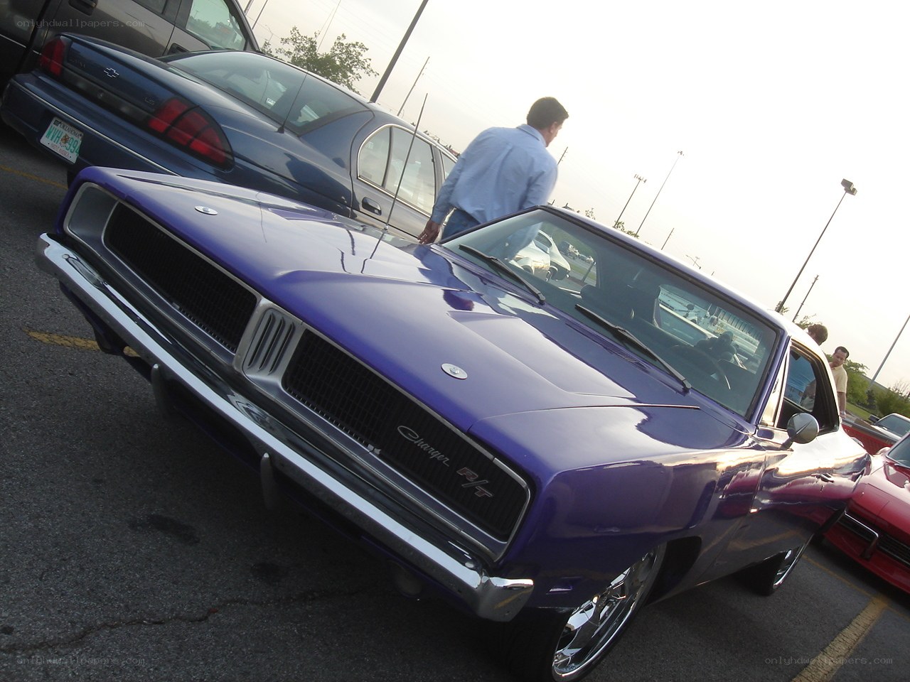 Purple classic car at a show