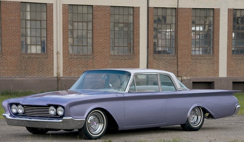 Purple Classic Car — Calm, Afternoon, Photograph, Brick Building