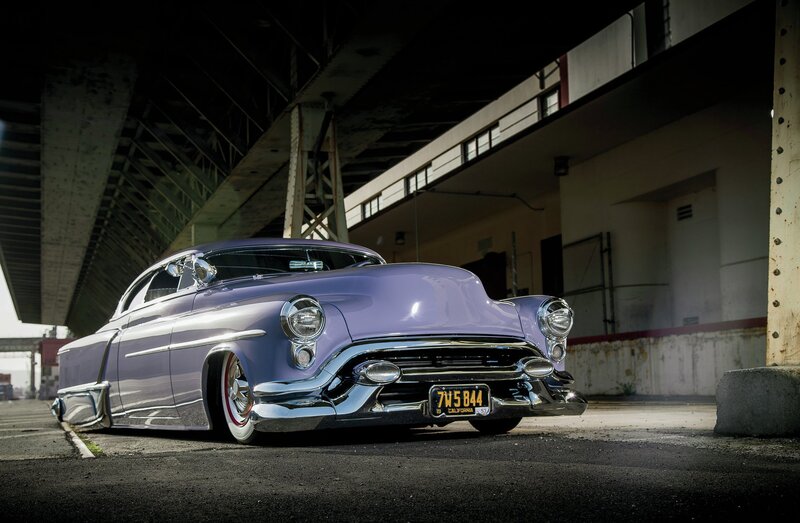 Purple Classic Car — Dramatic, Night