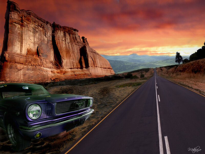 Purple Classic Car — Dramatic, Sunset