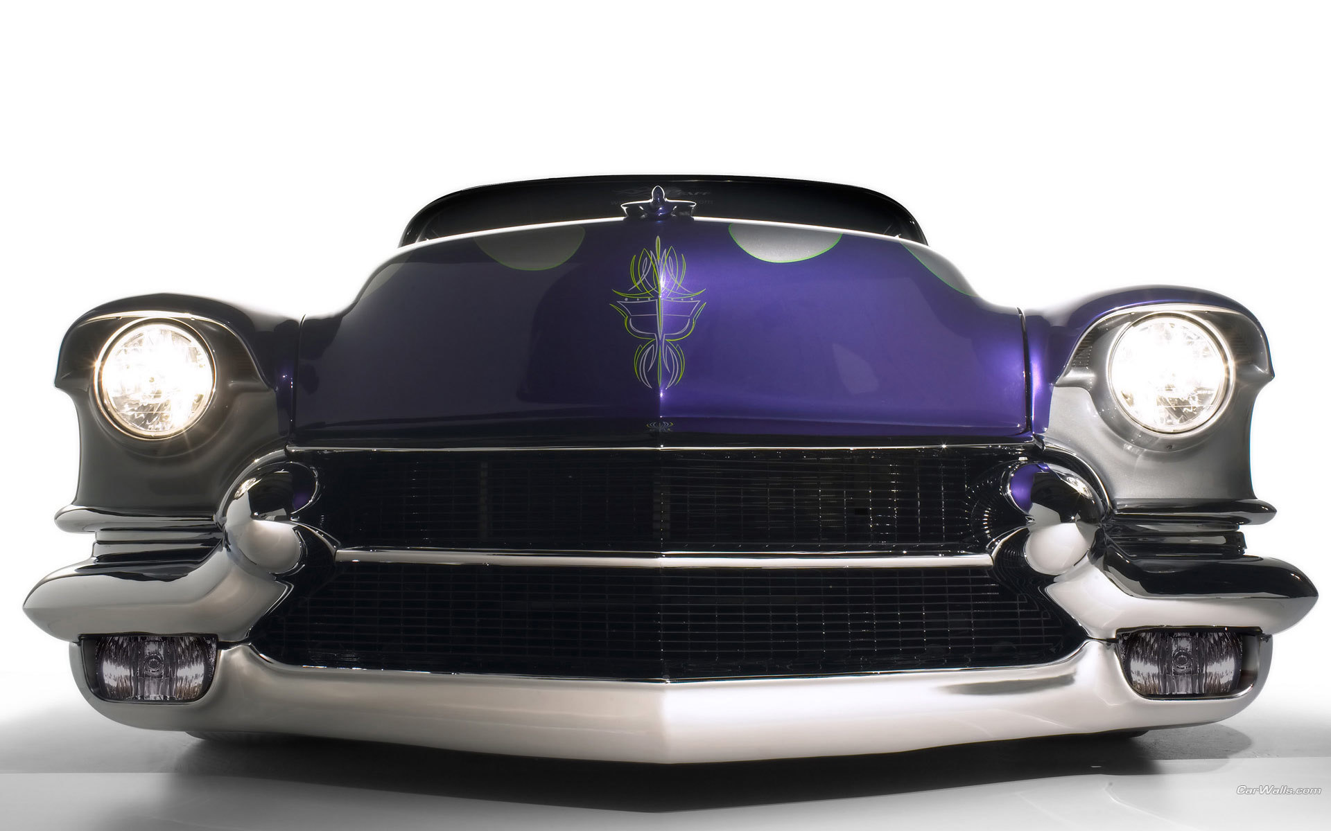 purple classic car front view