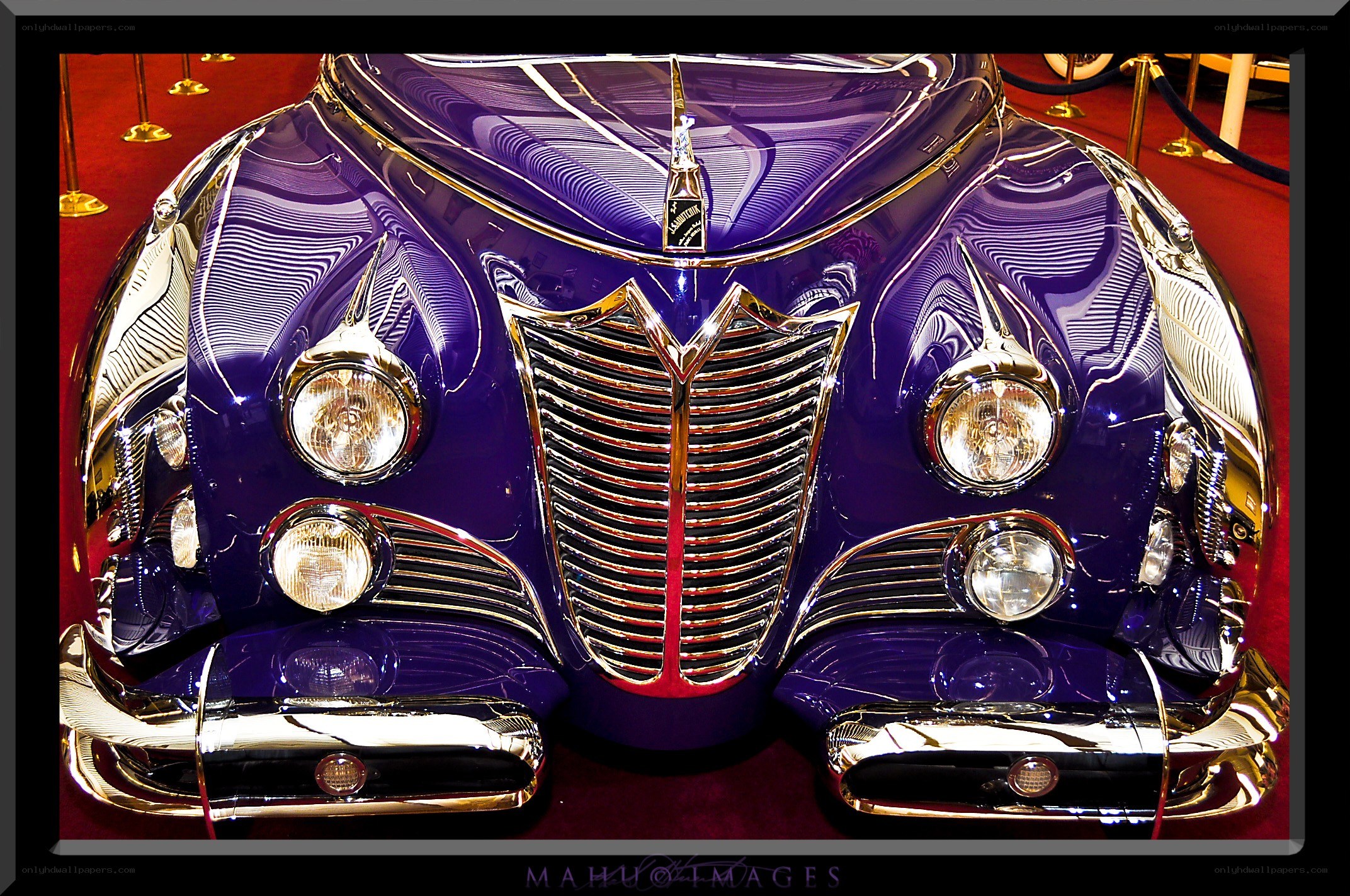 Purple classic car front view