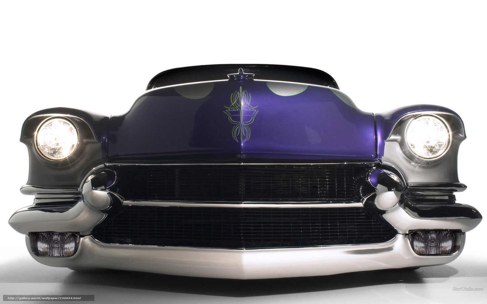 purple classic car front view