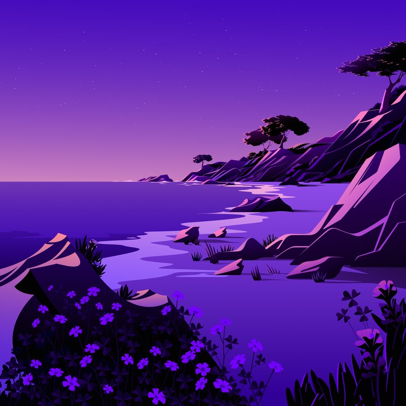 Purple Coastal Landscape — Serene