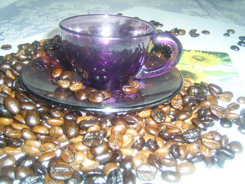 Purple Coffee Cup and Beans
