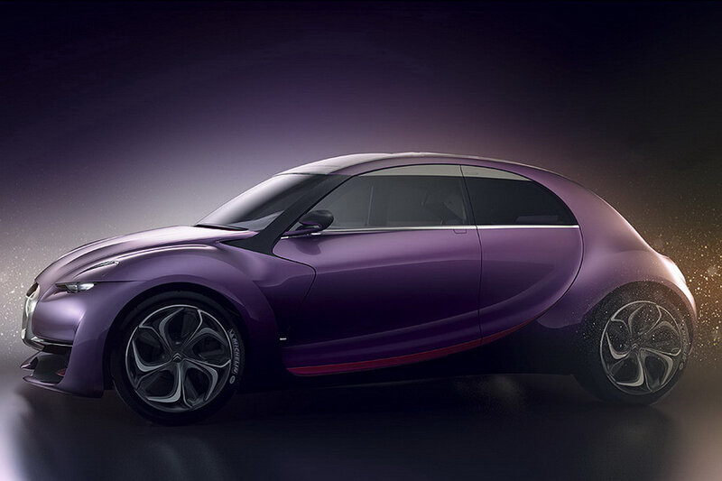 Purple Concept Car — Dramatic, 3d Render, Wheels, Lights, Black