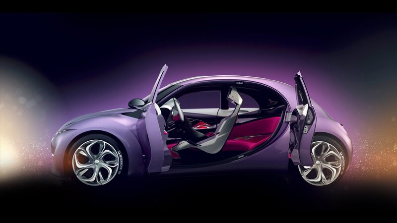 Purple Concept Car — Dramatic, Night, 3d Render, Car Door