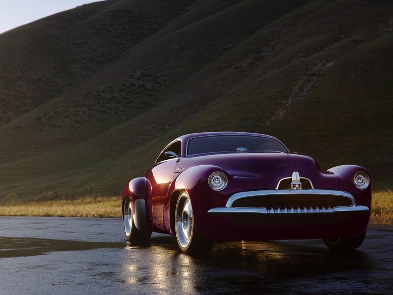 Purple Concept Car — Dramatic, Sunset, Photograph, Road