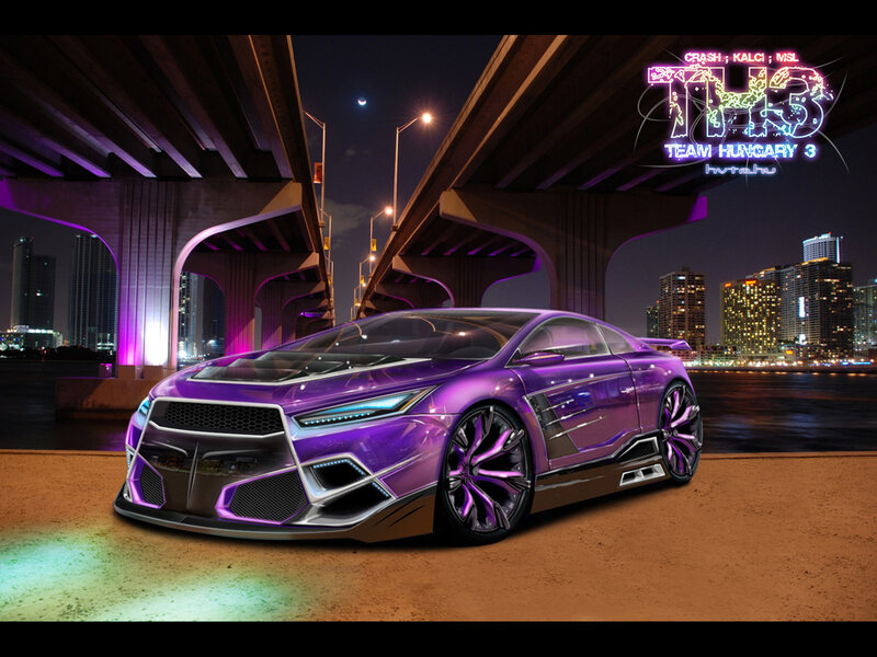 Purple concept car under bridge
