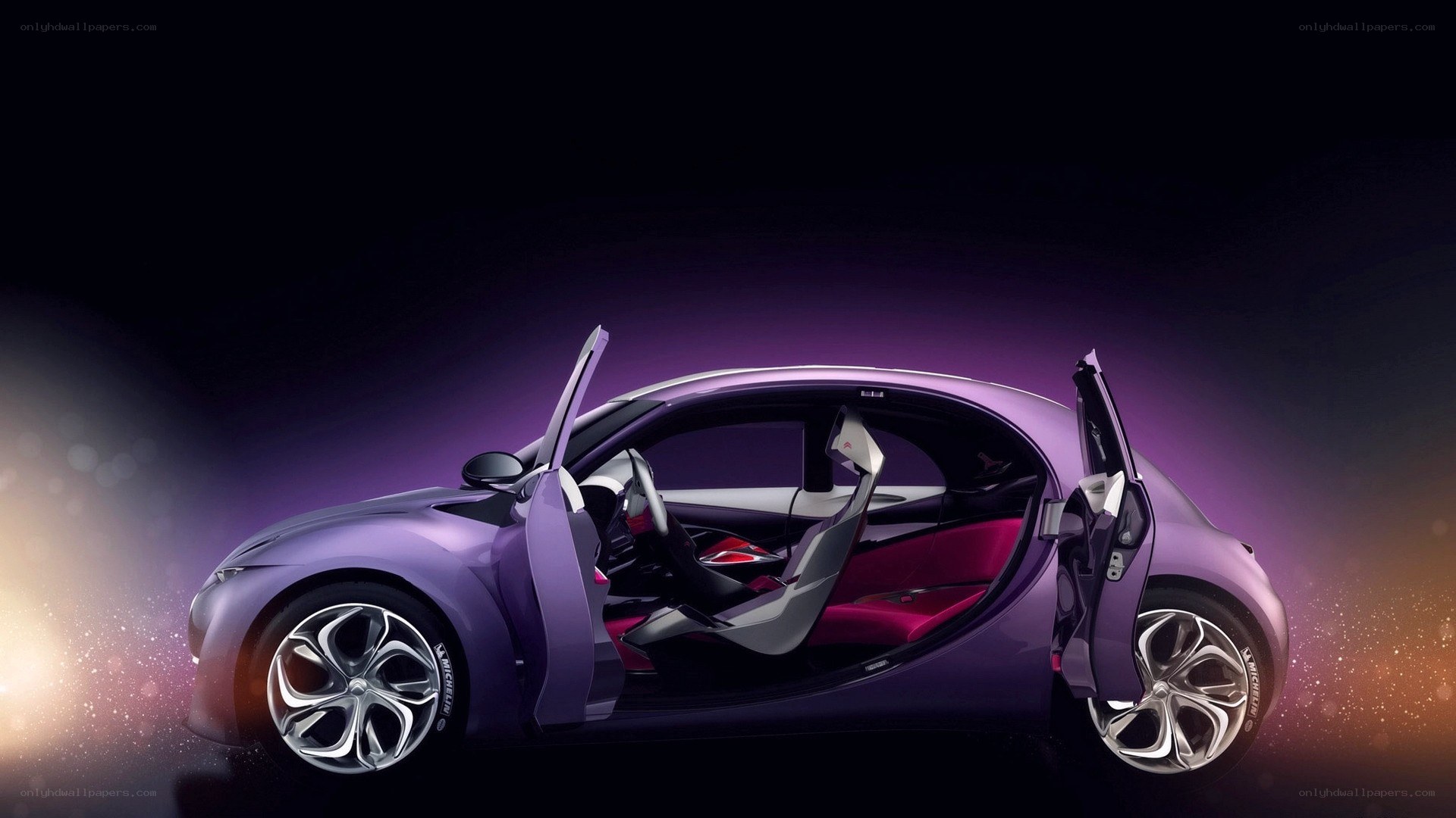 Purple concept car with open doors