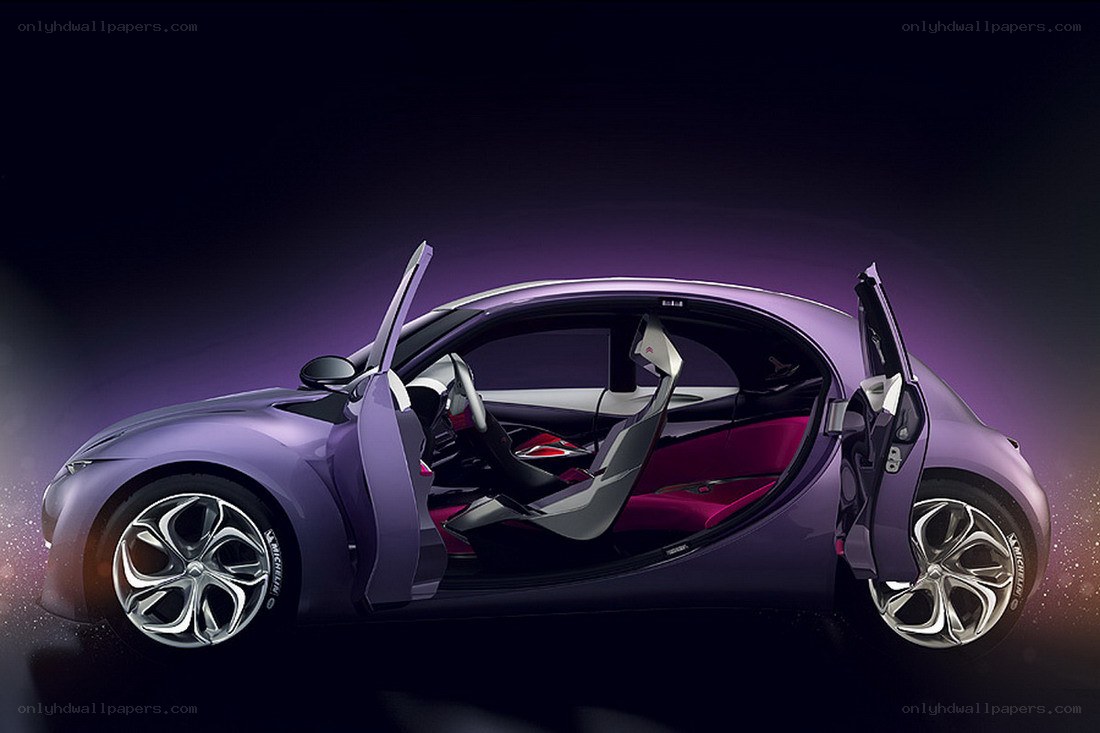 purple concept car with open doors