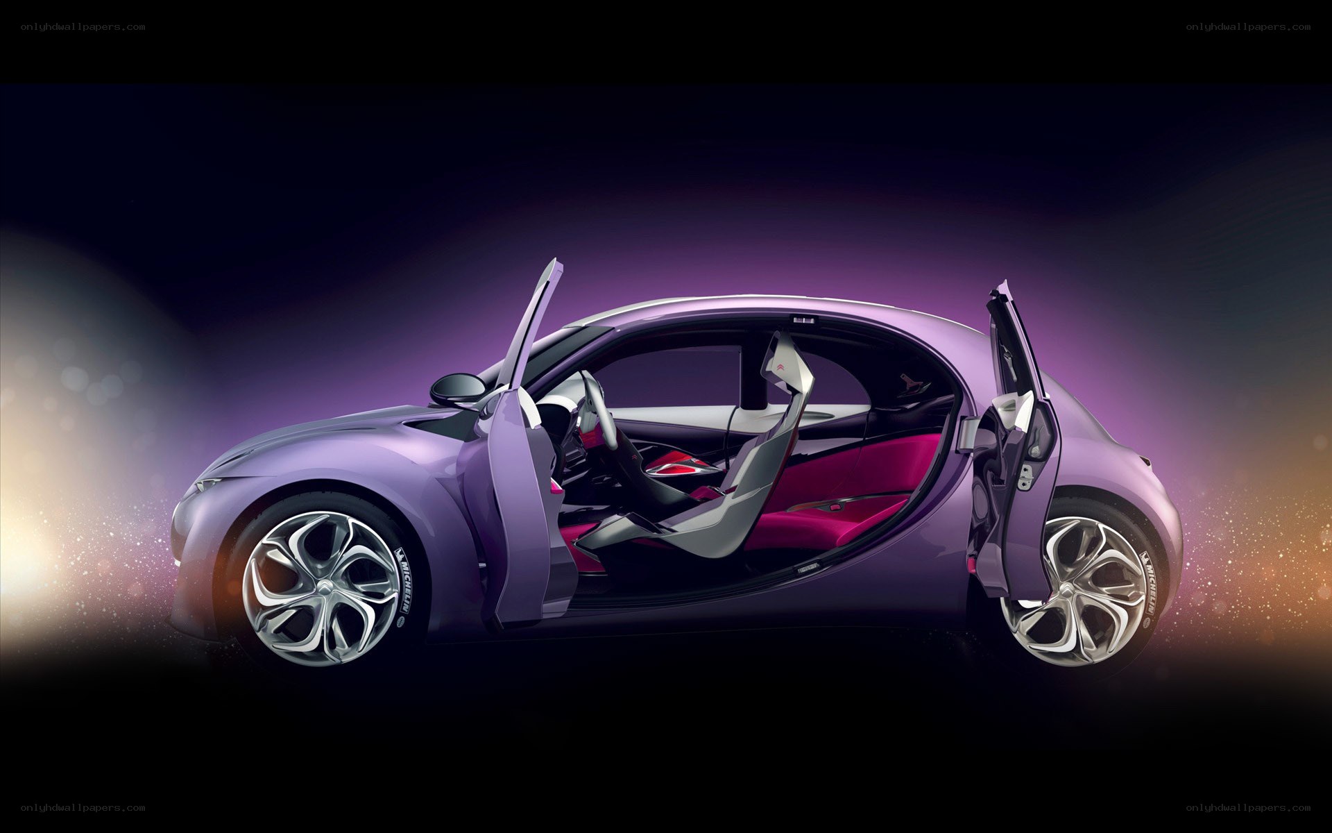 Purple concept car with open doors