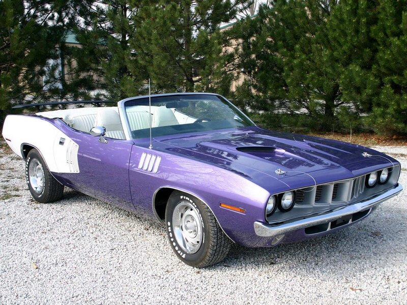 Purple Convertible Car — Calm, Afternoon, Photograph, Trees