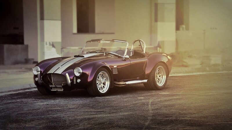 Purple Convertible Car — Dramatic, Sunset
