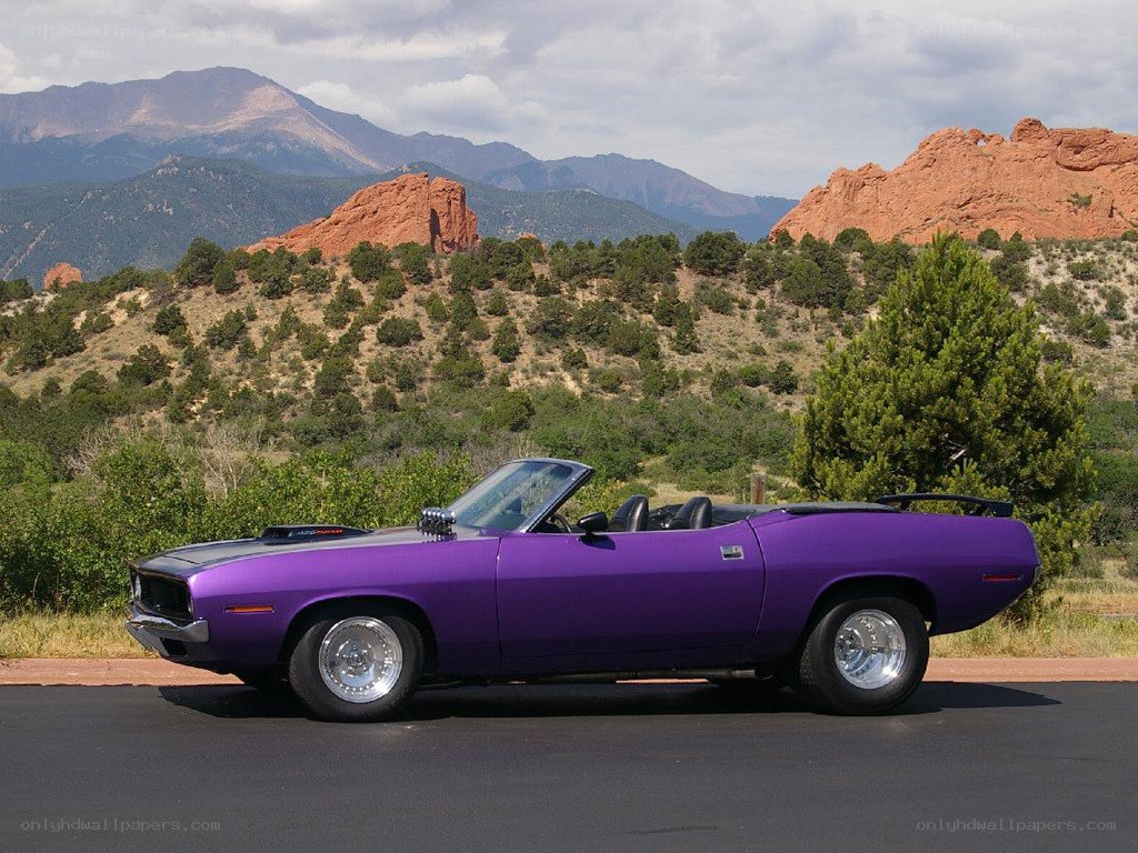 Purple convertible muscle car