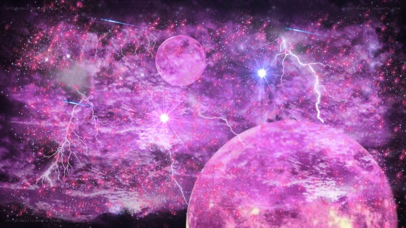 Purple cosmic nebula with planets