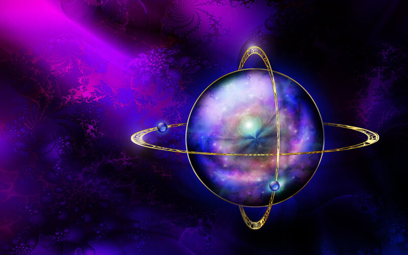 purple cosmic planet with rings