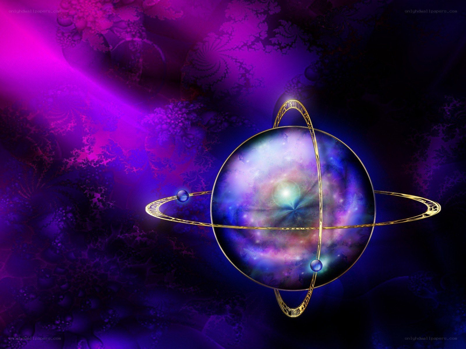 purple cosmic planet with rings