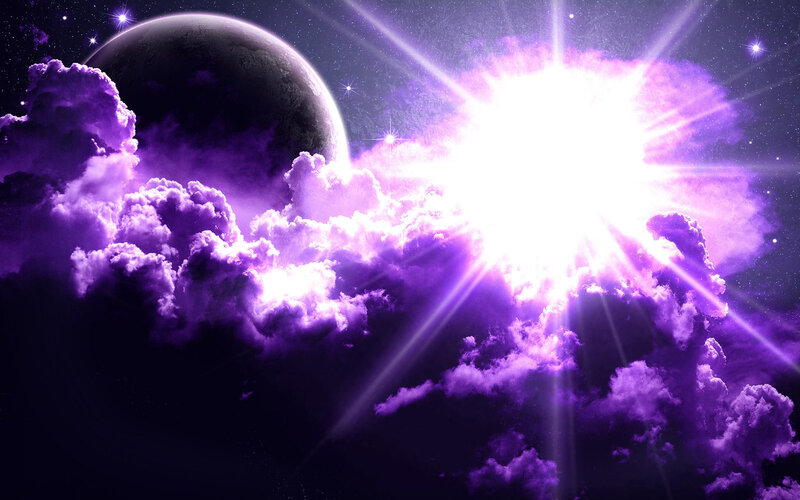 Purple cosmic sky with planet