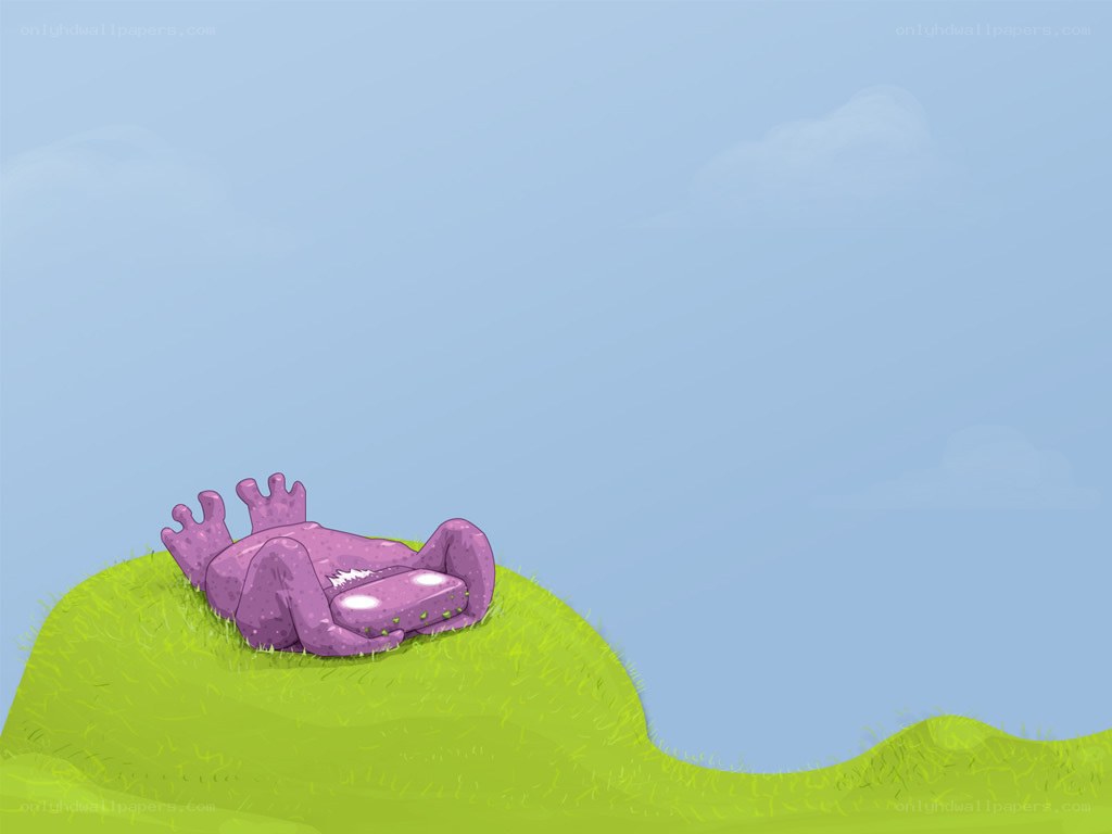 purple creature resting on hill