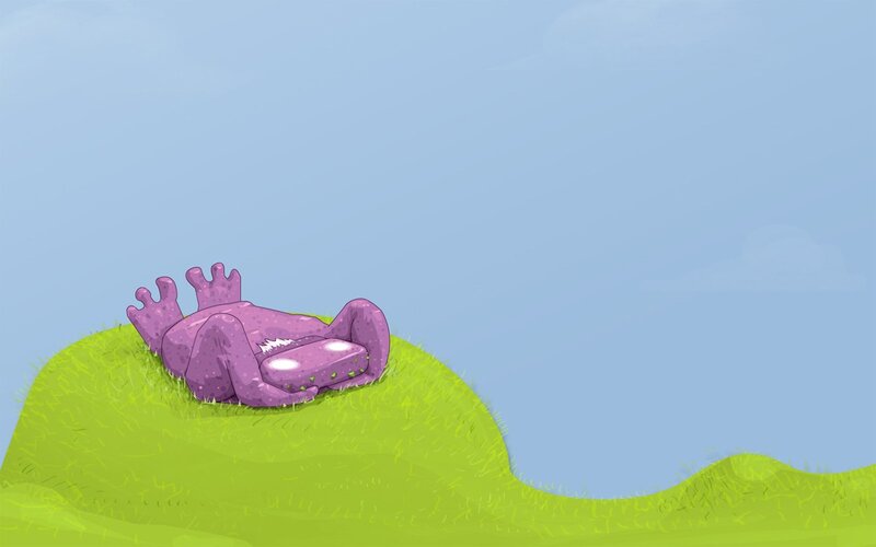 purple creature resting on hill