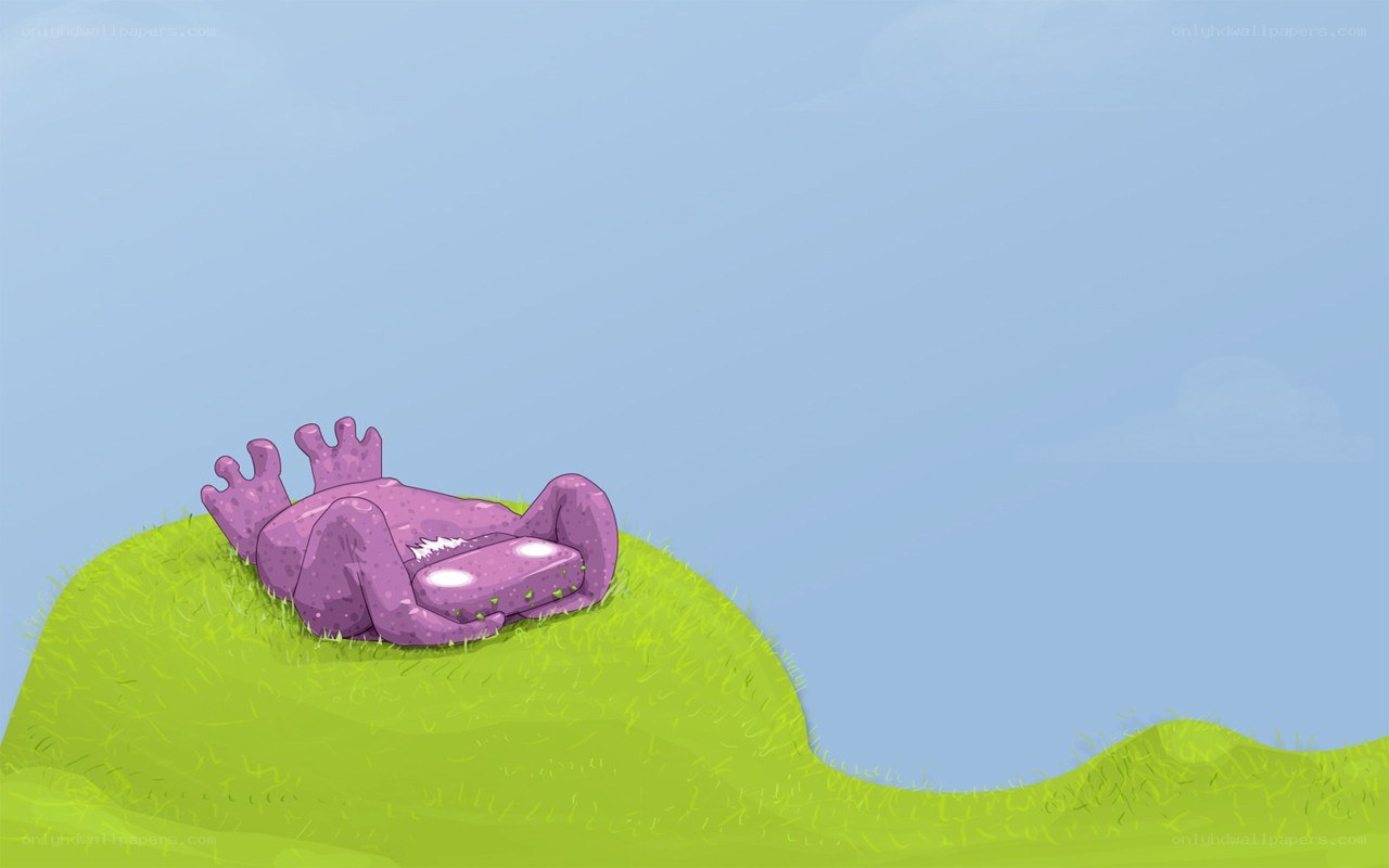 purple creature resting on hill