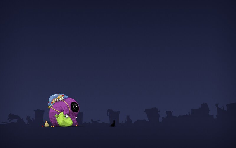 purple creature with bags