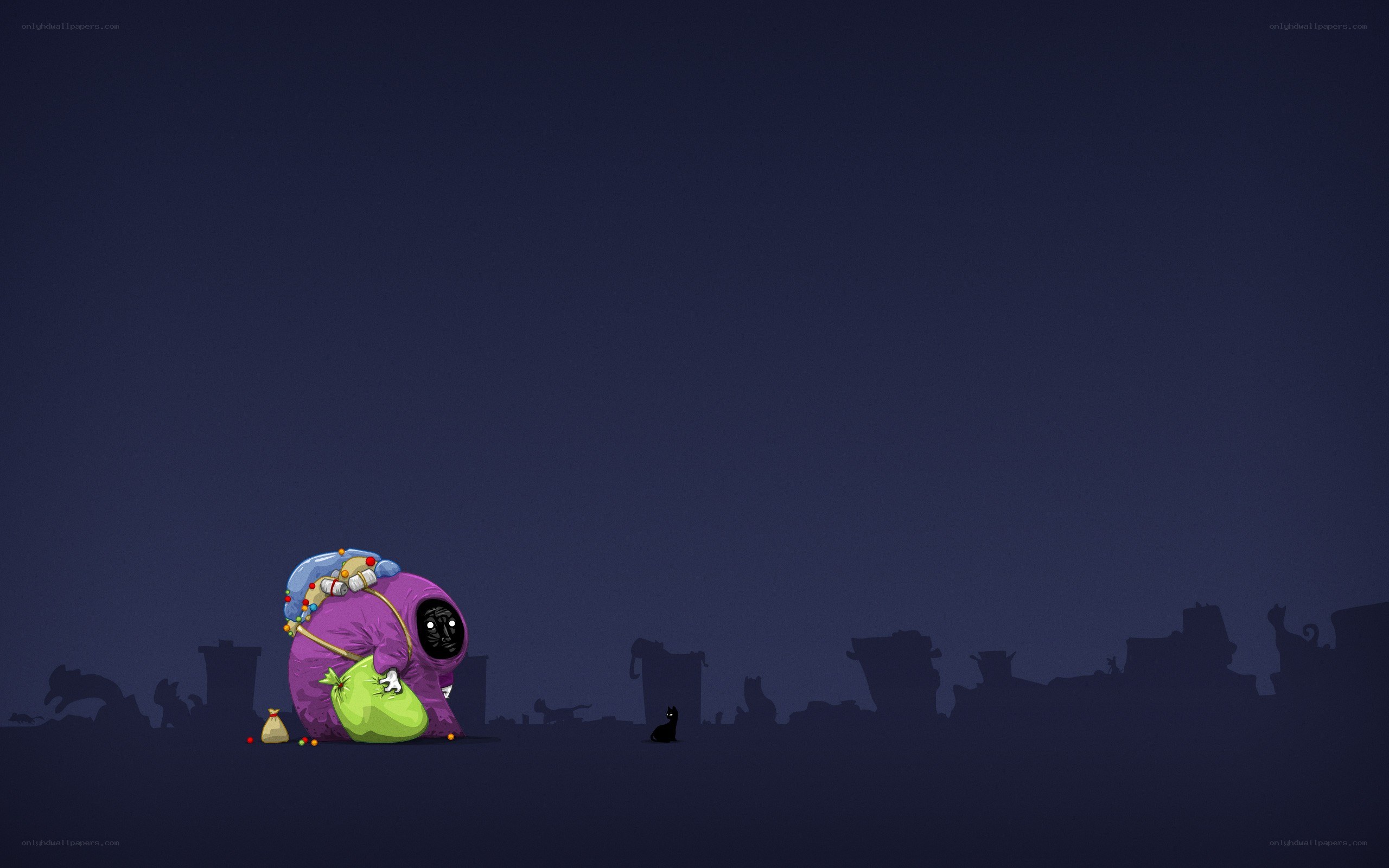 purple creature with bags