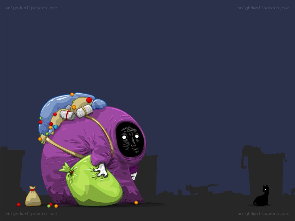 purple creature with bags