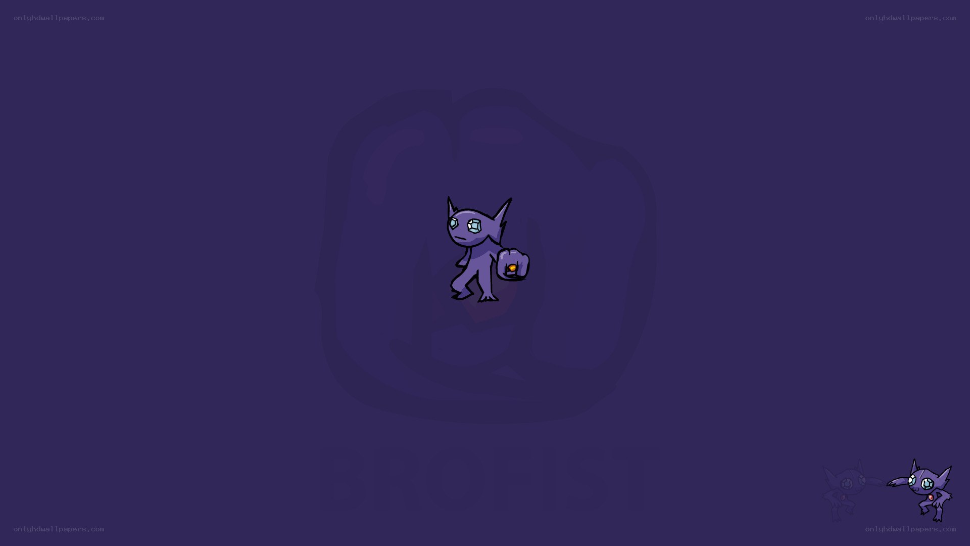 purple creature with glowing eyes