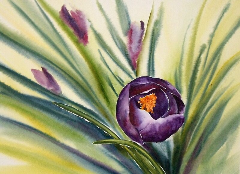 Purple Crocus Flower — Calm, Spring, Painting