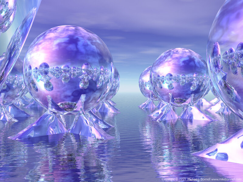 Purple crystal spheres on water