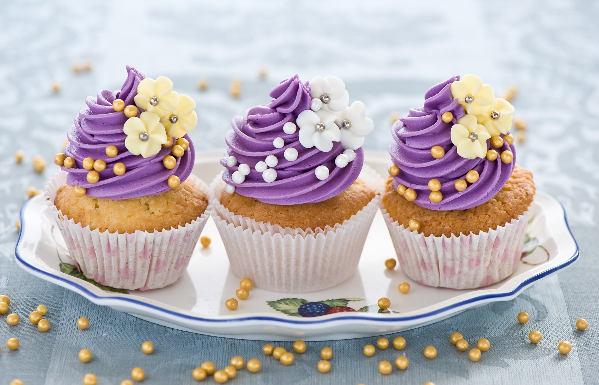 Purple cupcakes with flowers