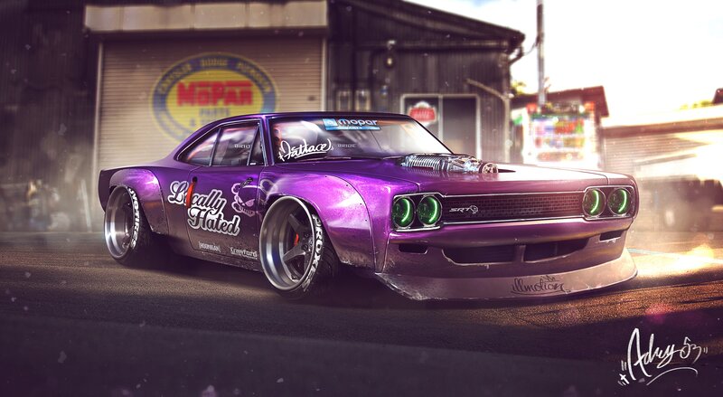Purple Custom Car — Dramatic, Afternoon, Digital Art