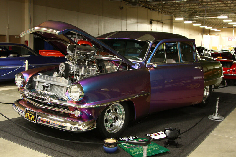 Purple custom car on display
