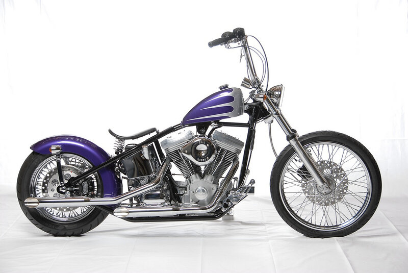 purple custom chopper motorcycle
