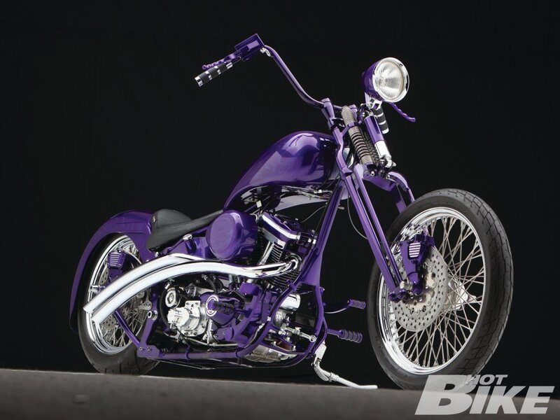Purple Custom Chopper Motorcycle — Dramatic, Photograph