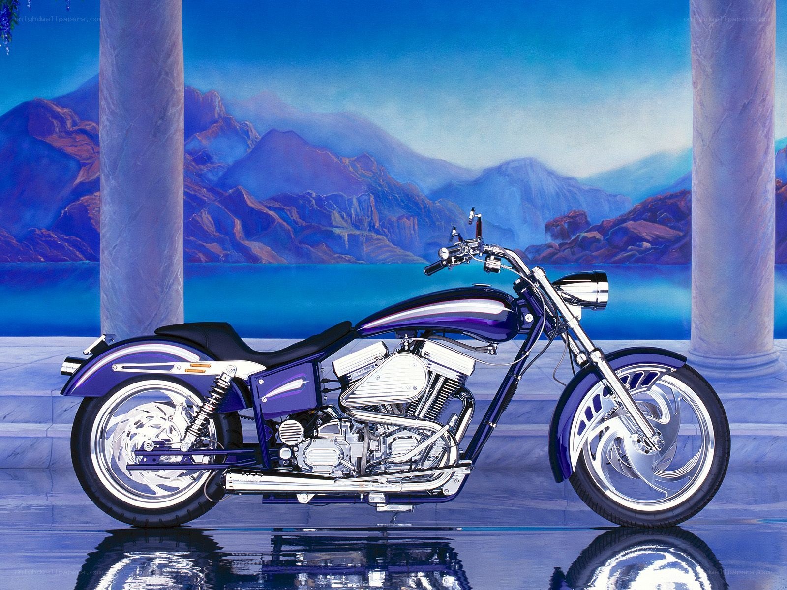Purple custom motorcycle display