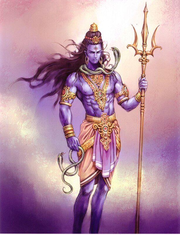 Purple deity with trident