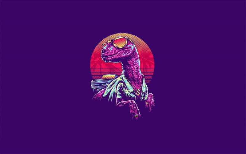 Purple Dinosaur Wearing Sunglasses