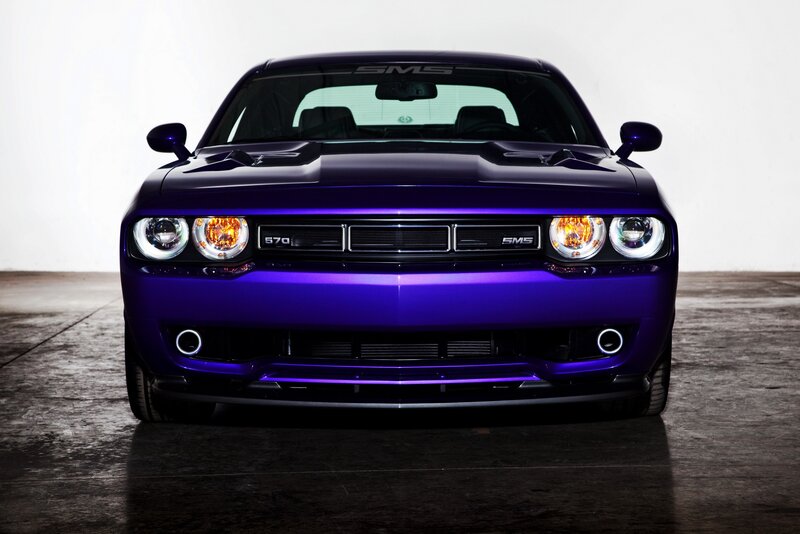Purple Dodge Challenger — Dramatic, Photograph, Car, Headlights