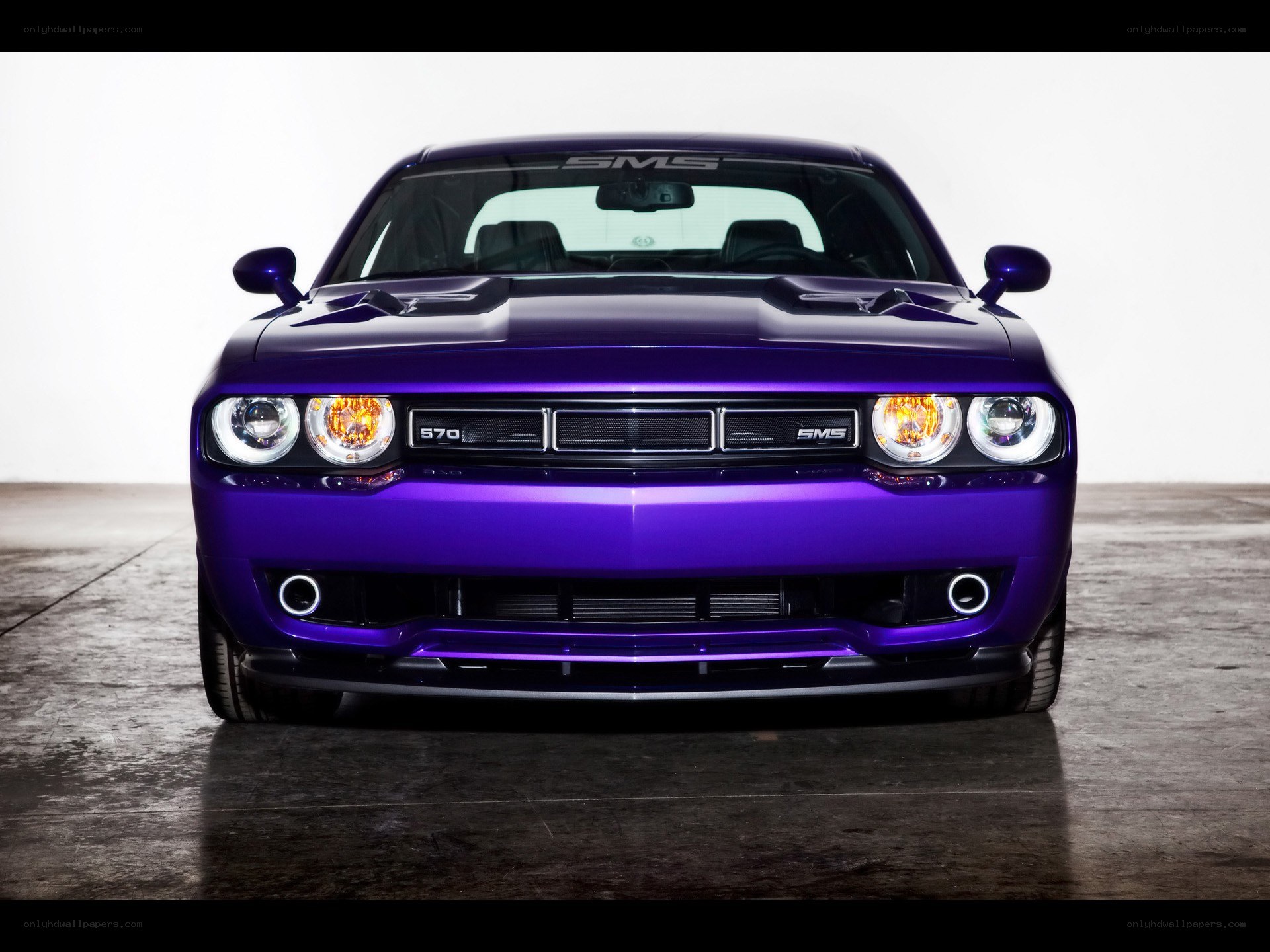 Purple Dodge Challenger front view