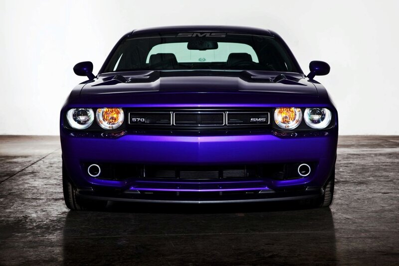 Purple Dodge Challenger front view